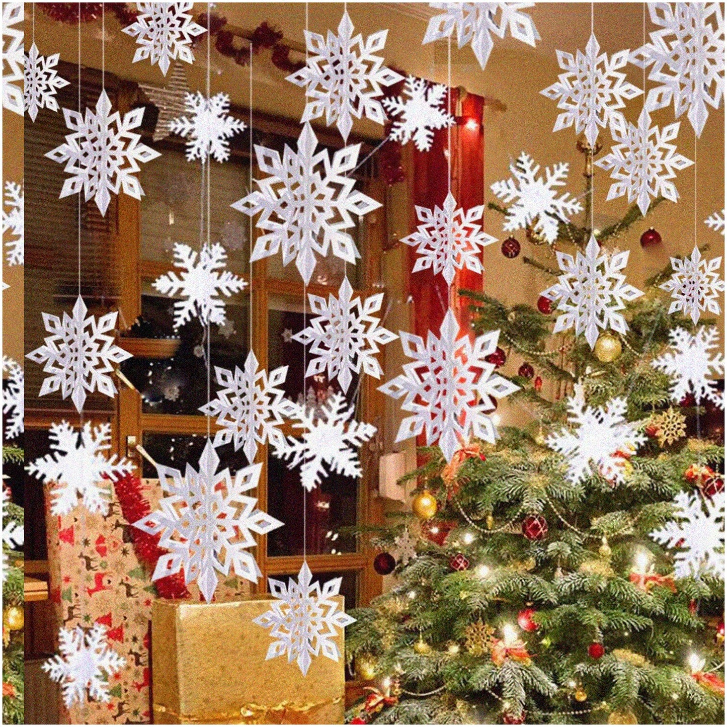 24-Piece White 3D Snowflake Decorations Set
