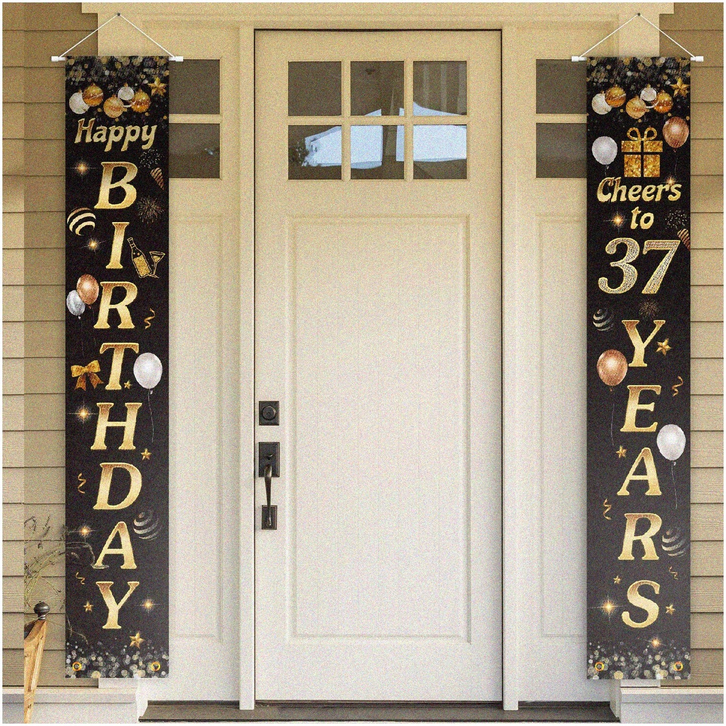 Gold & Black 37th Birthday Yard Banner 3.9 x 5.9 Feet