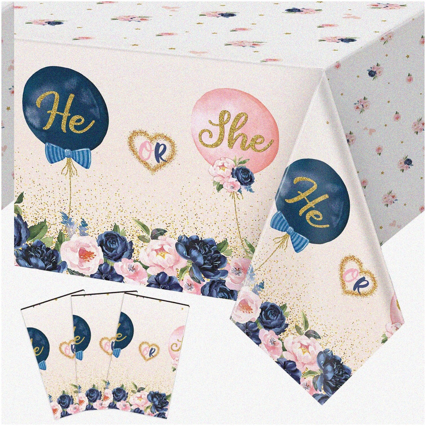Gender Reveal Tablecloth Set Navy Blue & Blush Pink 3 Pack