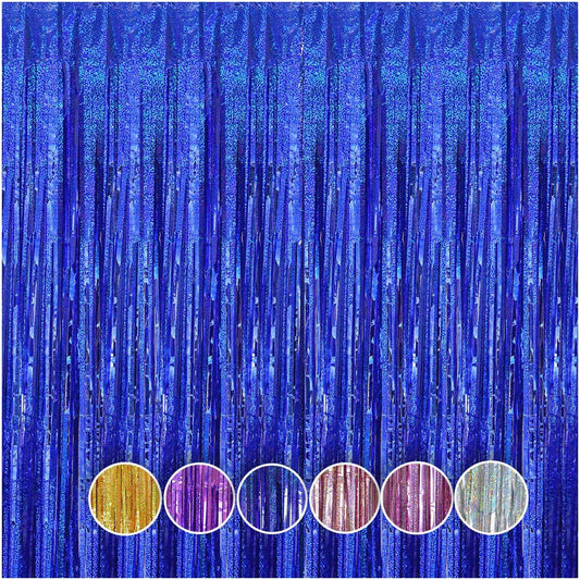 4 Pack Blue Fringe Curtains Shiny Tinsel Backdrop