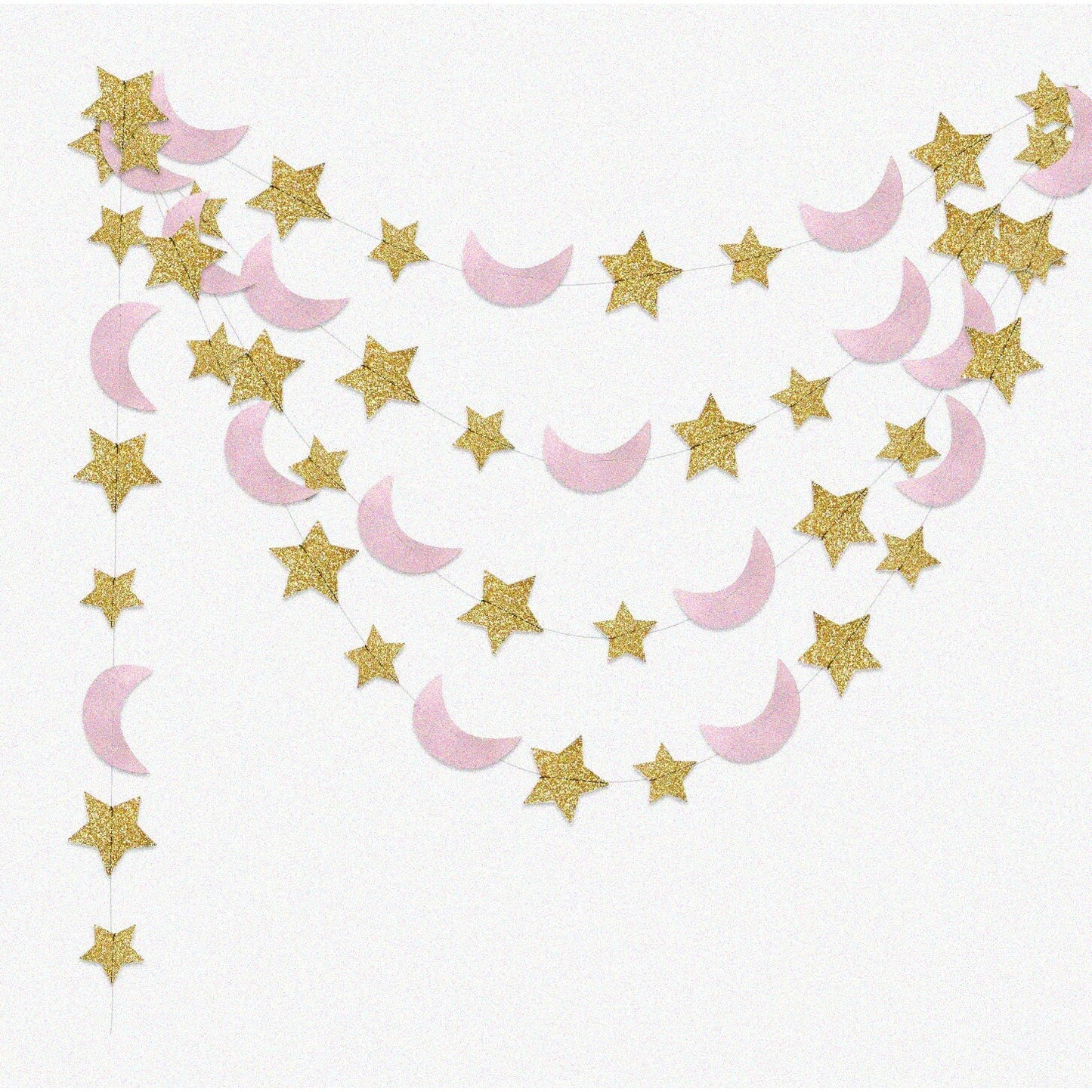 Pink Gold Star and Moon Garland Decorations 9ft 2 pcs