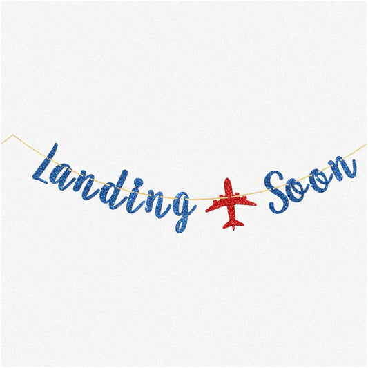 Blue Glitter Airplane Banner for Baby Shower & First Birthday