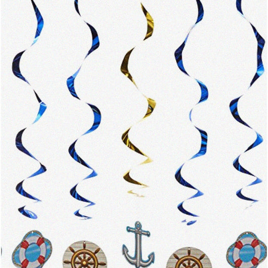 Oceanic Whirls 5 Piece Nautical Hanging Swirls 40" Multicolored