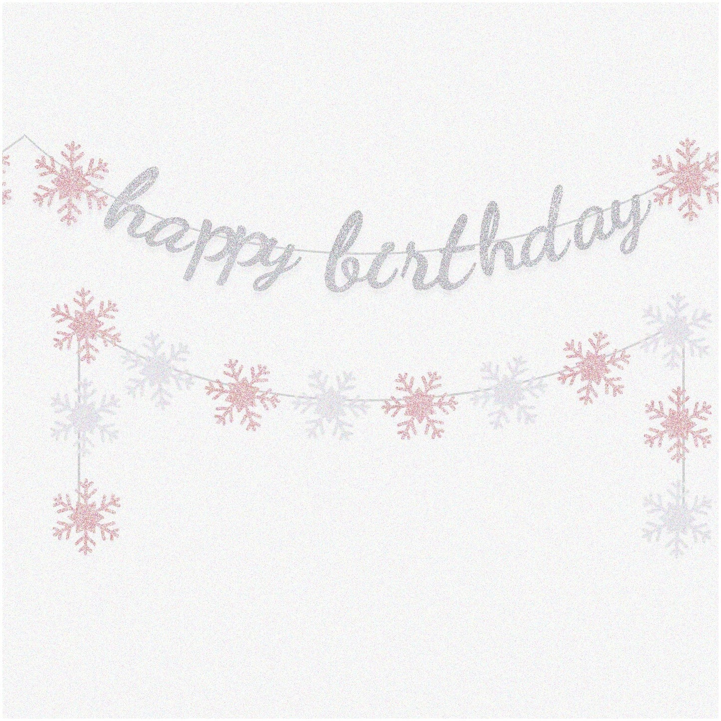Snowflake Glitter Birthday Banner Pink Silver 50 Char