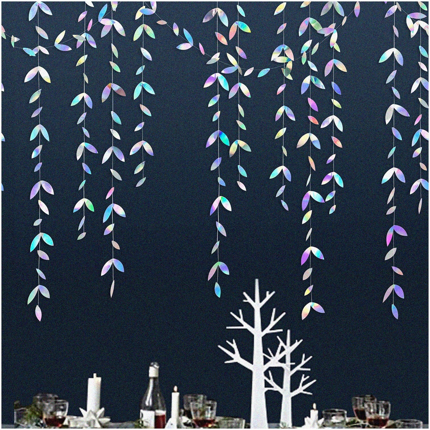 52Ft Iridescent Rainbow Leaf Paper Garland for Parties
