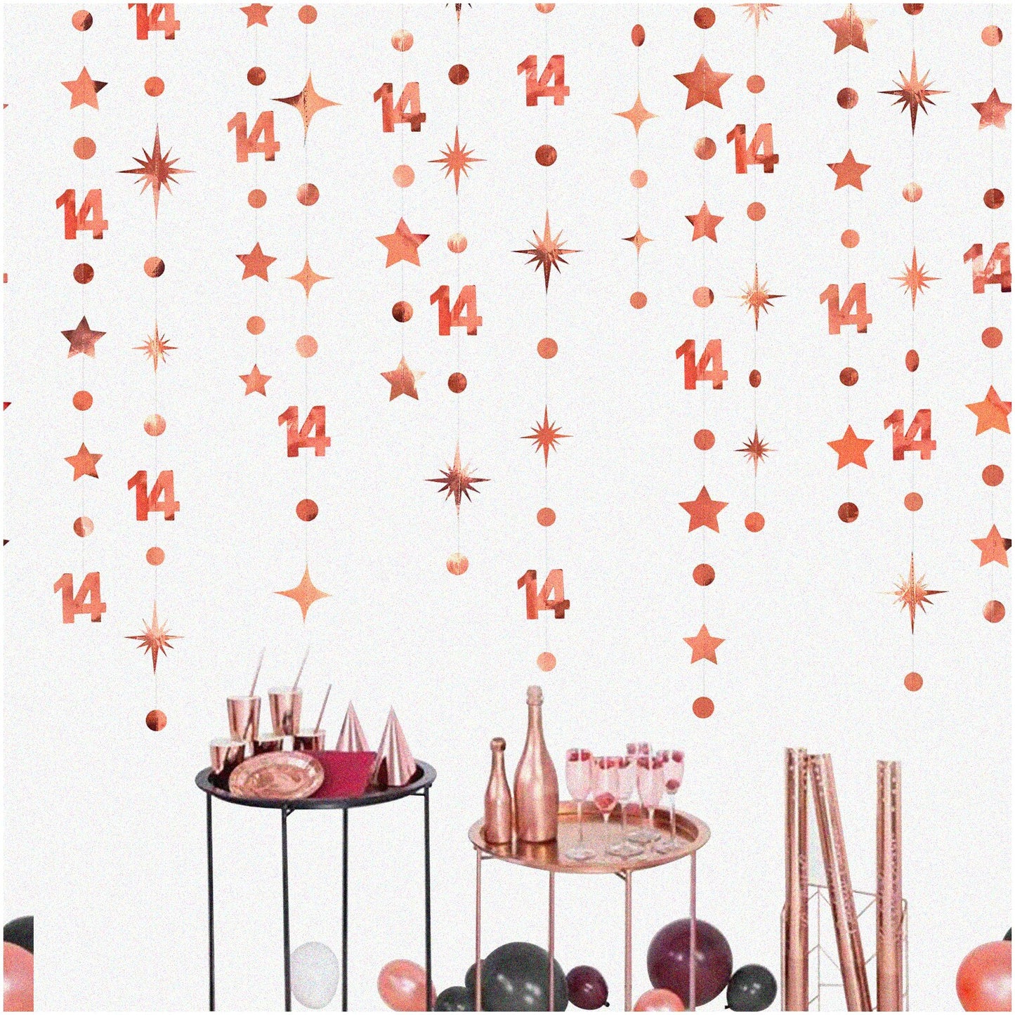 Rose Gold 14th Birthday Decor Kit with Garland and Banner