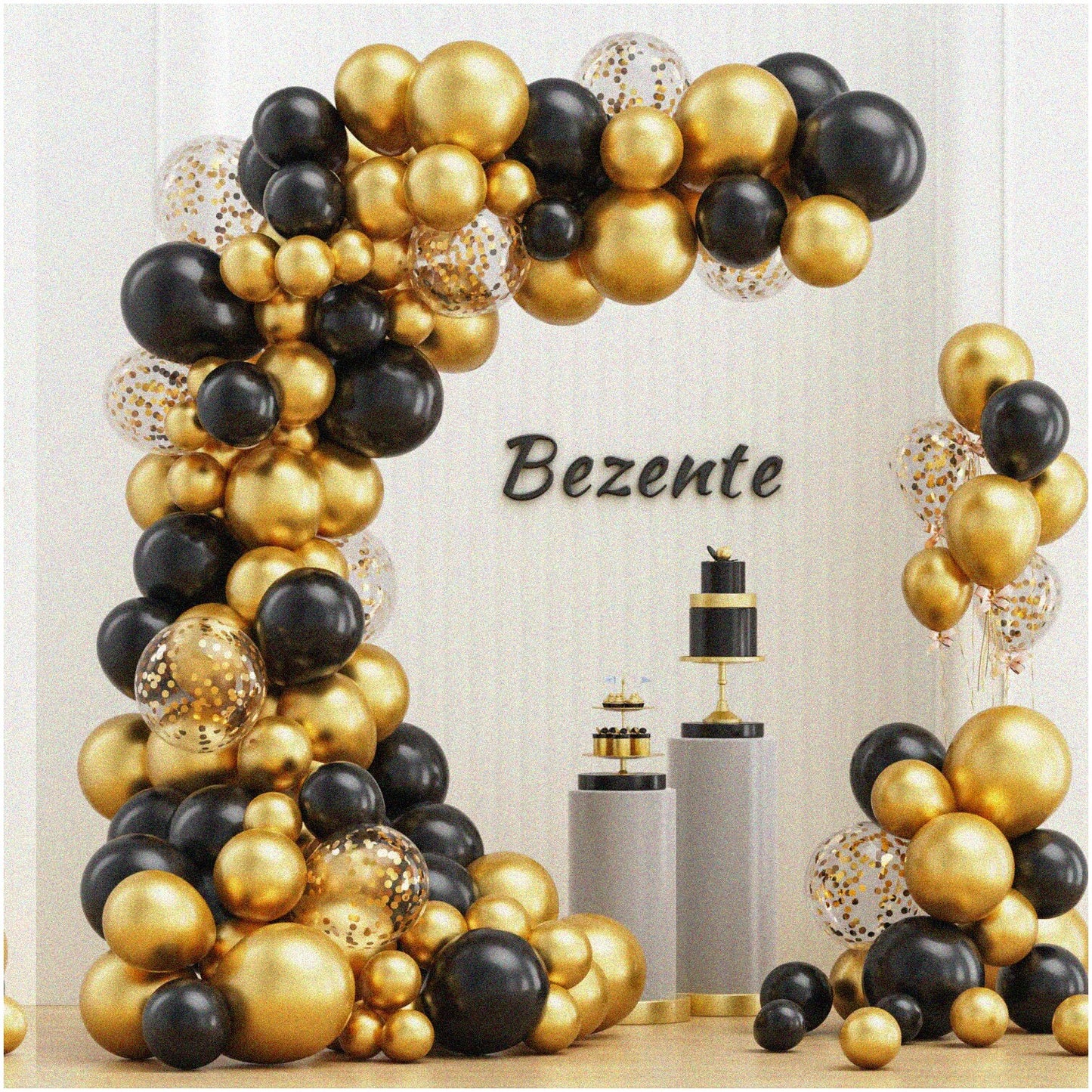 Midnight Celebration Balloon Garland Kit 100Pcs Black Gold