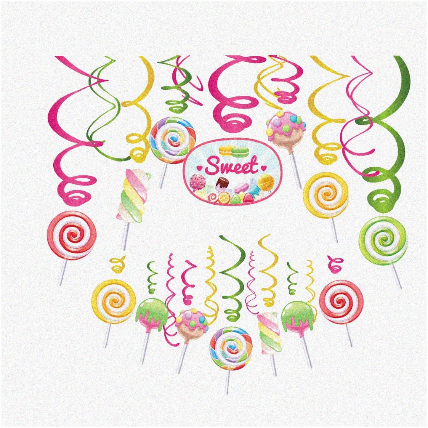 30 Hanging Swirl Decorations in Yellow and Green