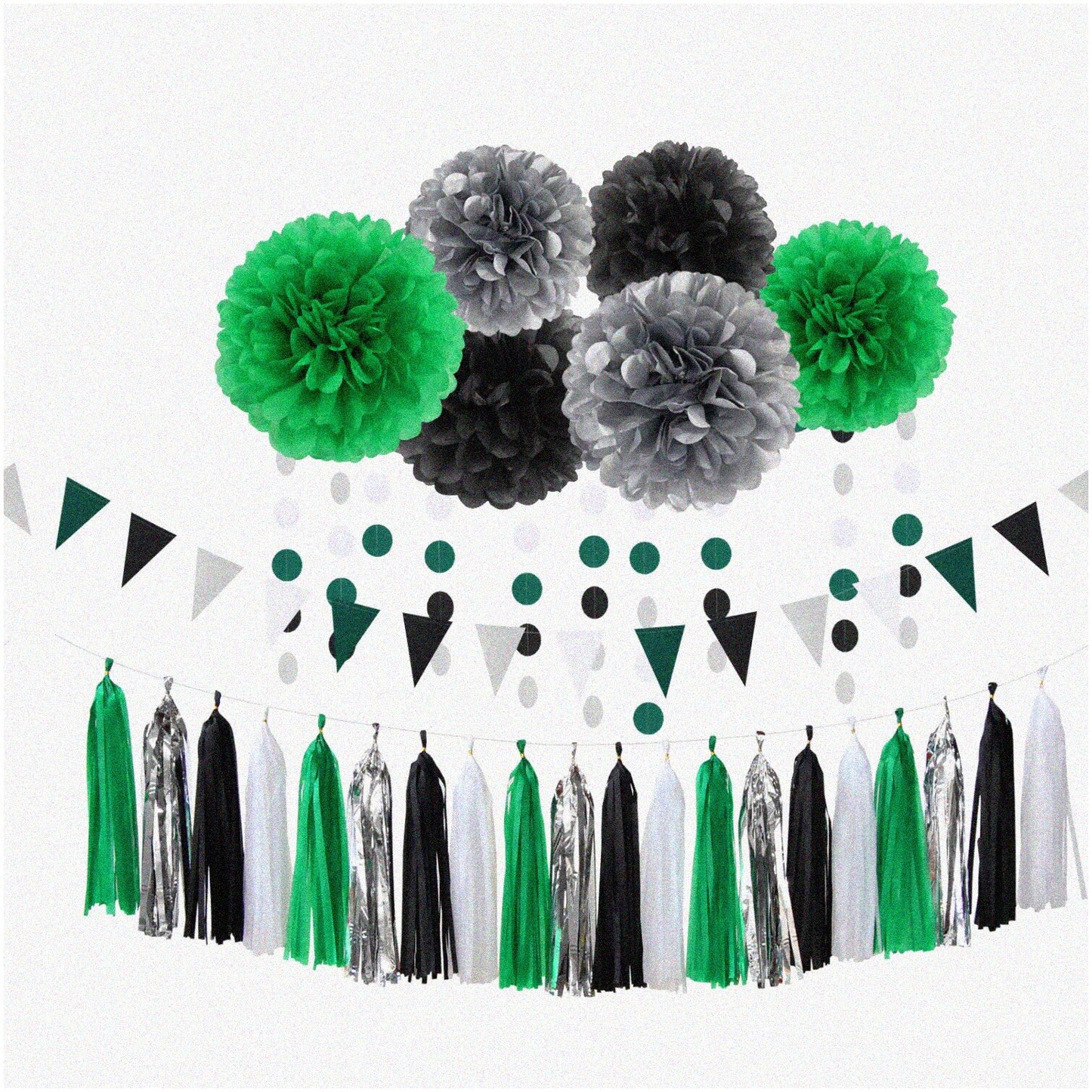 Soccer Fiesta Kit 30pcs Party Decorations Black Green Silver