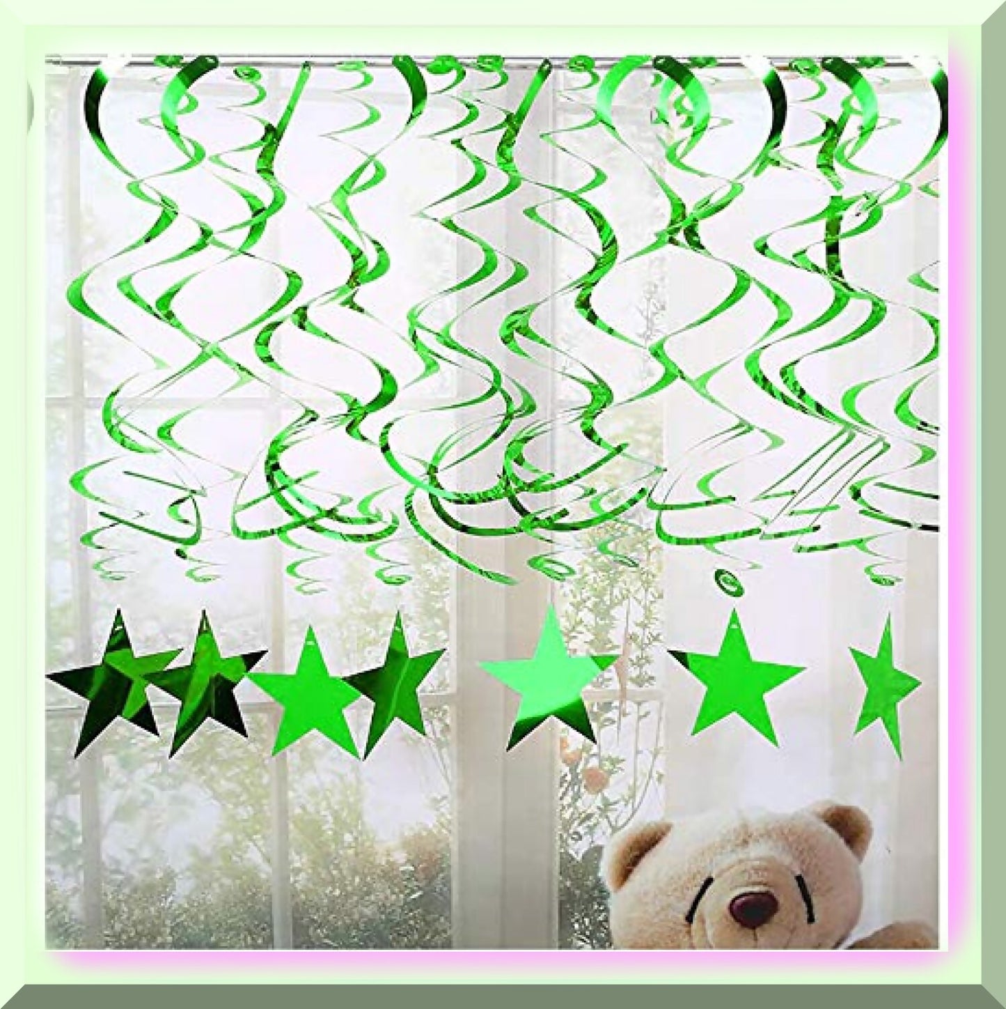 15 Pack Green and Gold Shimmering Starlight Hanging Decorations