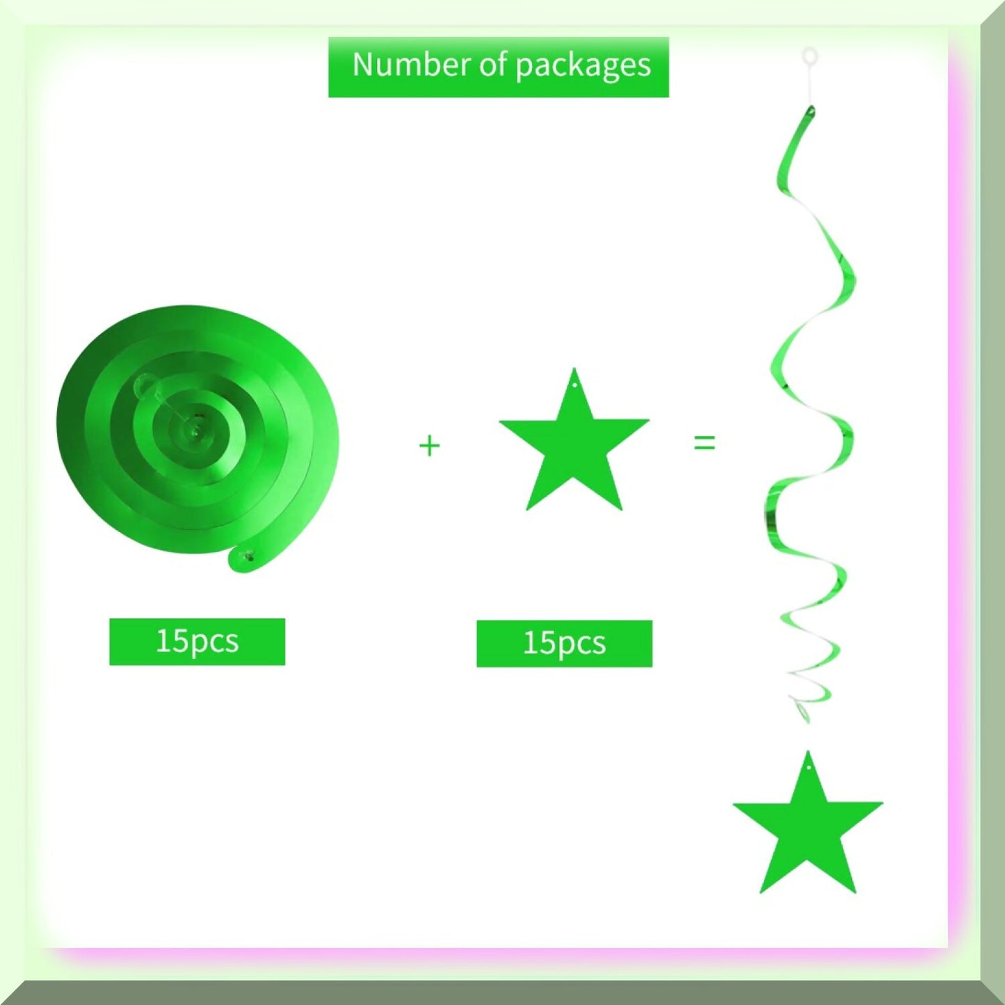 15 Pack Green and Gold Shimmering Starlight Hanging Decorations