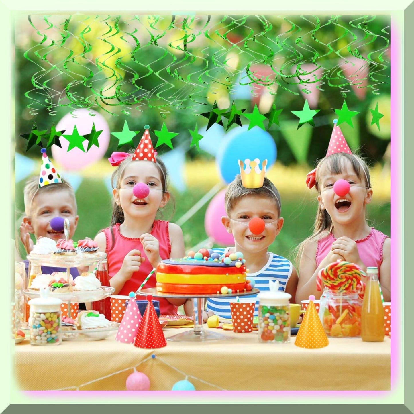 15 Pack Green and Gold Shimmering Starlight Hanging Decorations