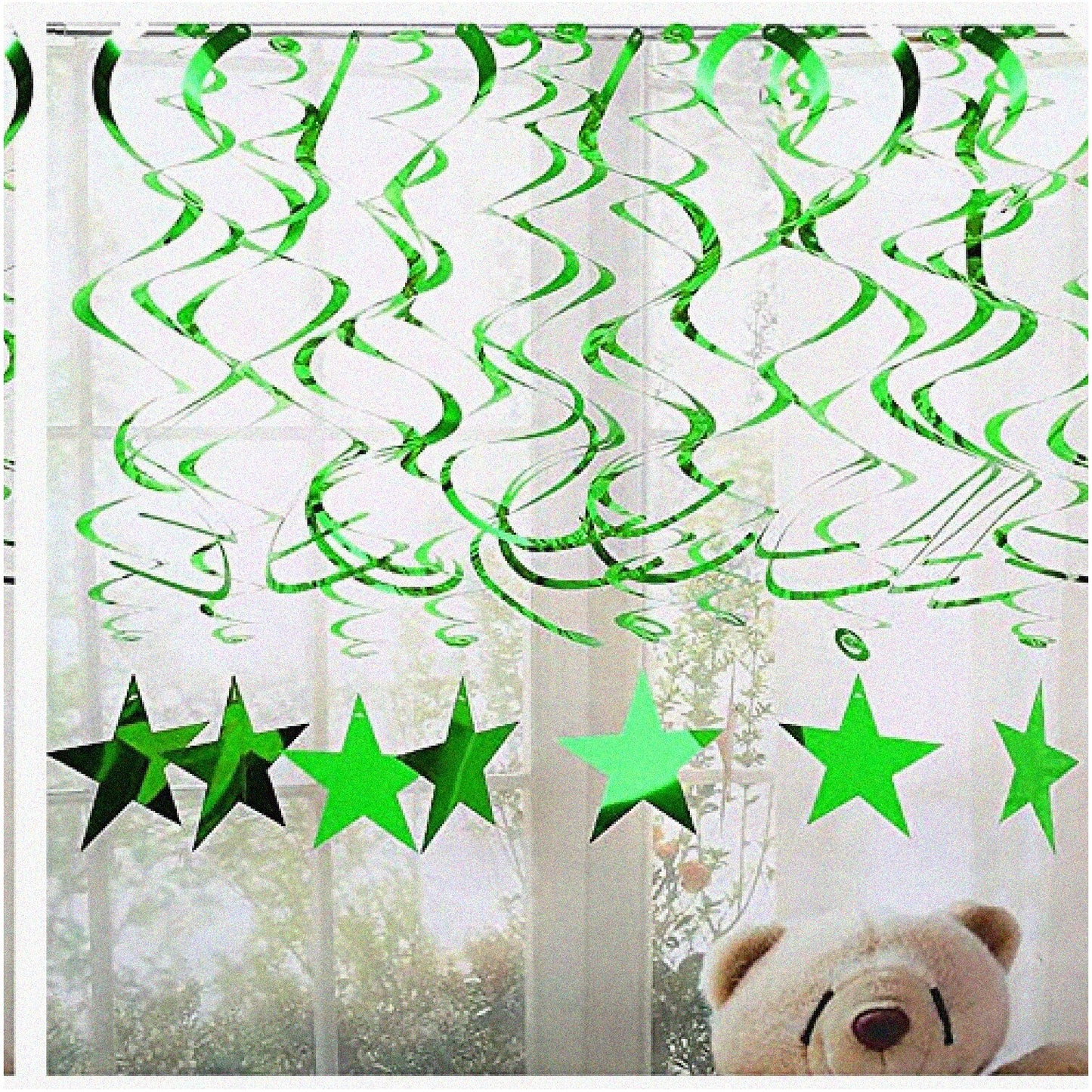 15 Pack Green and Gold Shimmering Starlight Hanging Decorations