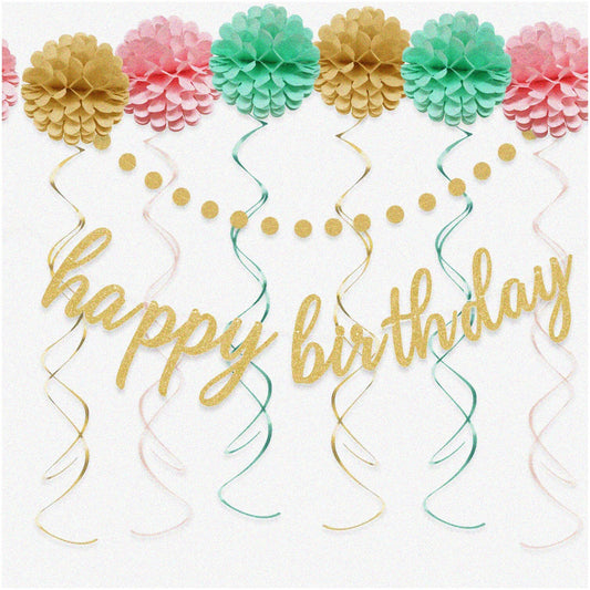 Pink and Gold Birthday Party Decoration Set