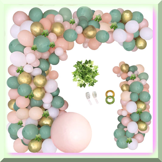 148pcs Balloon Garland Kit with Sage Green, Pink, Peach, and Gold Balloons