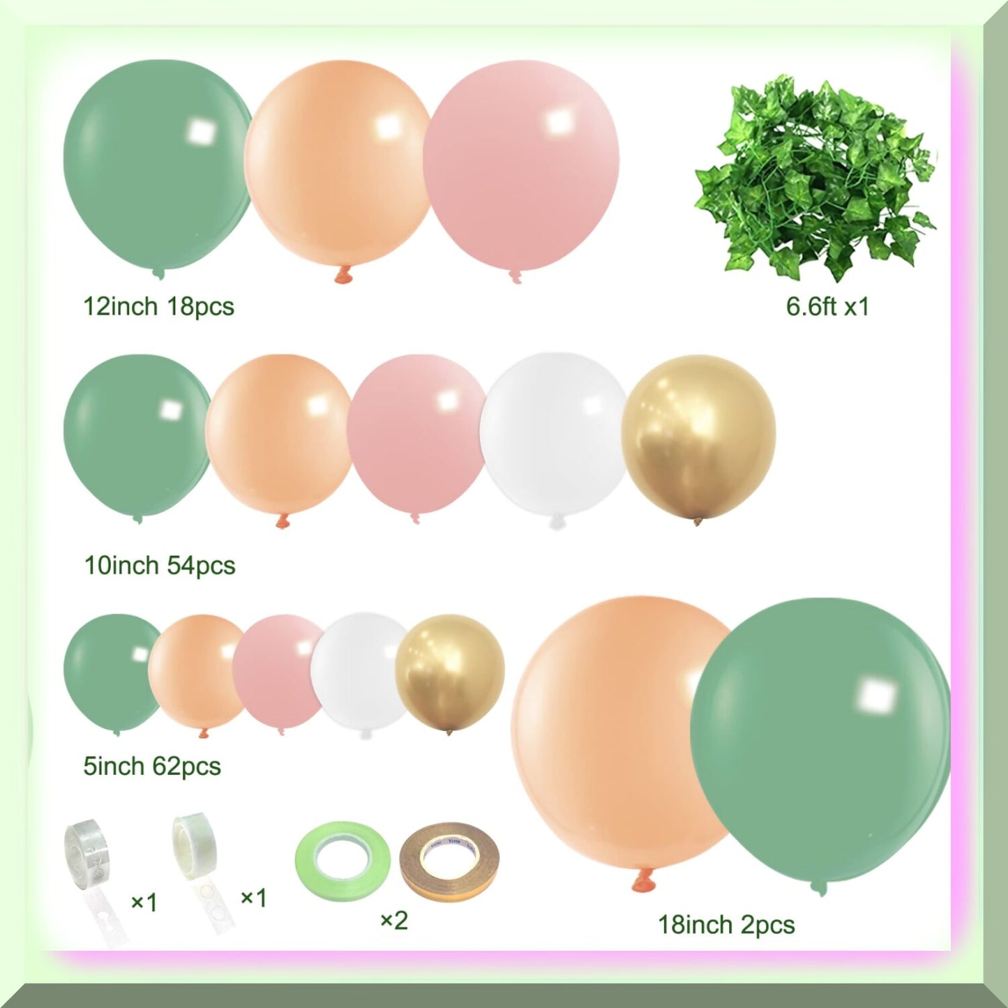 148pcs Balloon Garland Kit with Sage Green, Pink, Peach, and Gold Balloons