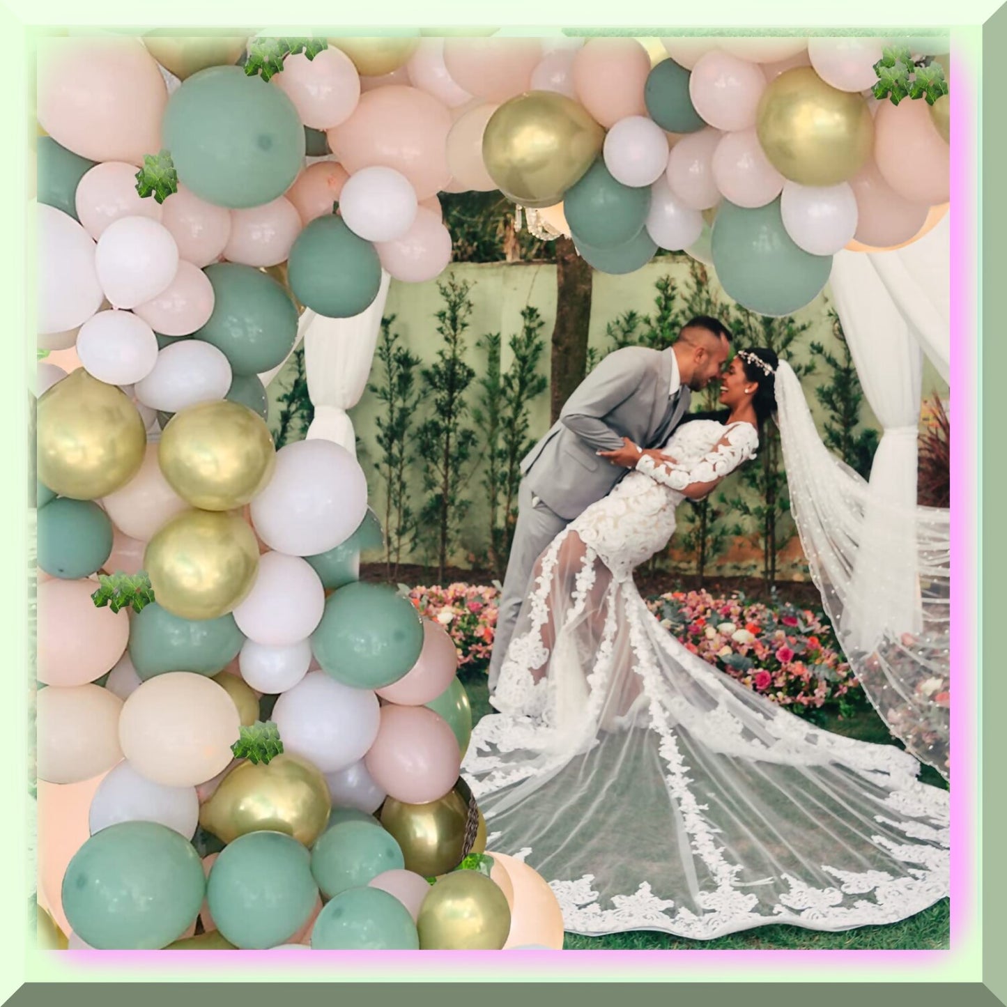 148pcs Balloon Garland Kit with Sage Green, Pink, Peach, and Gold Balloons