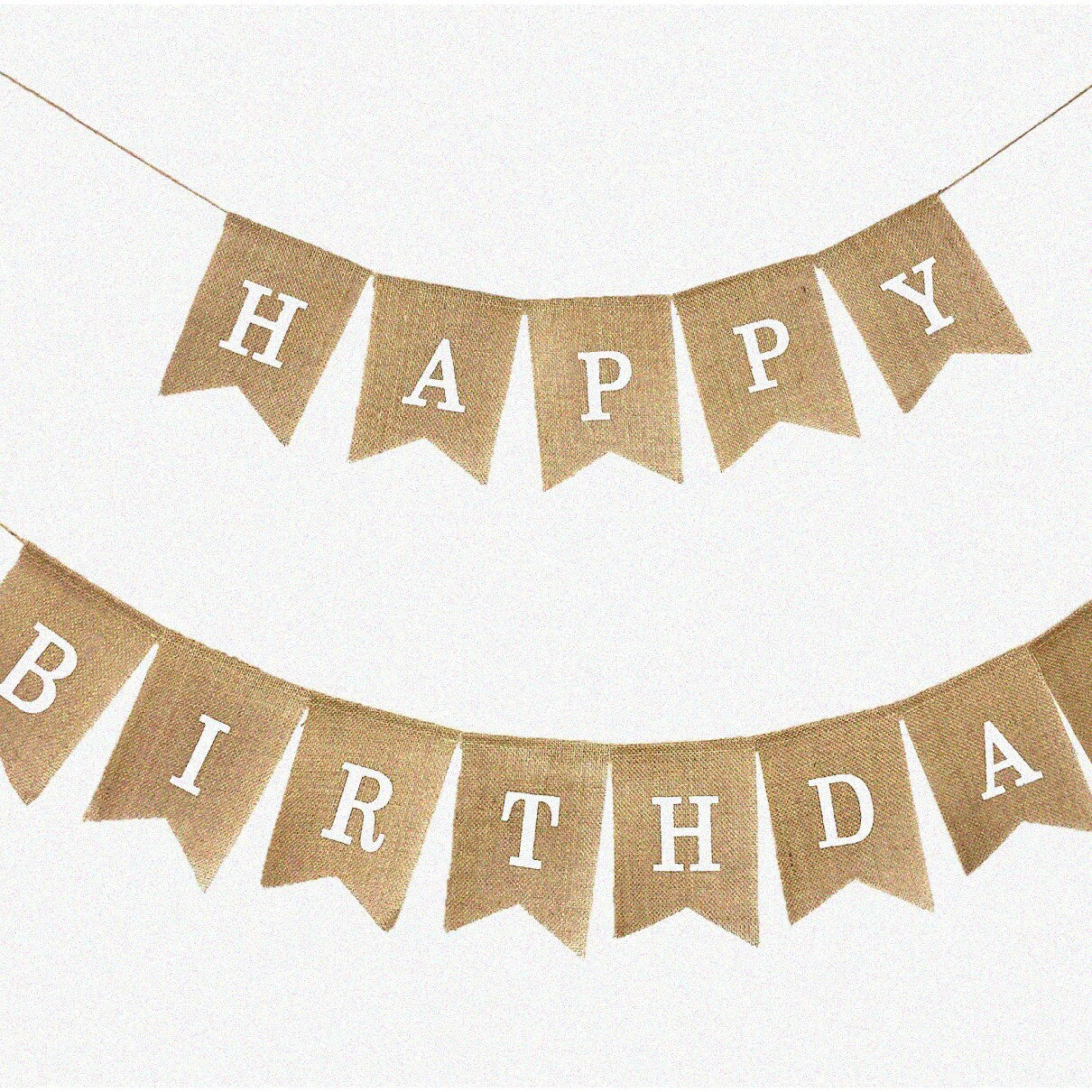 Burlap Birthday Banner 2-Piece White Print