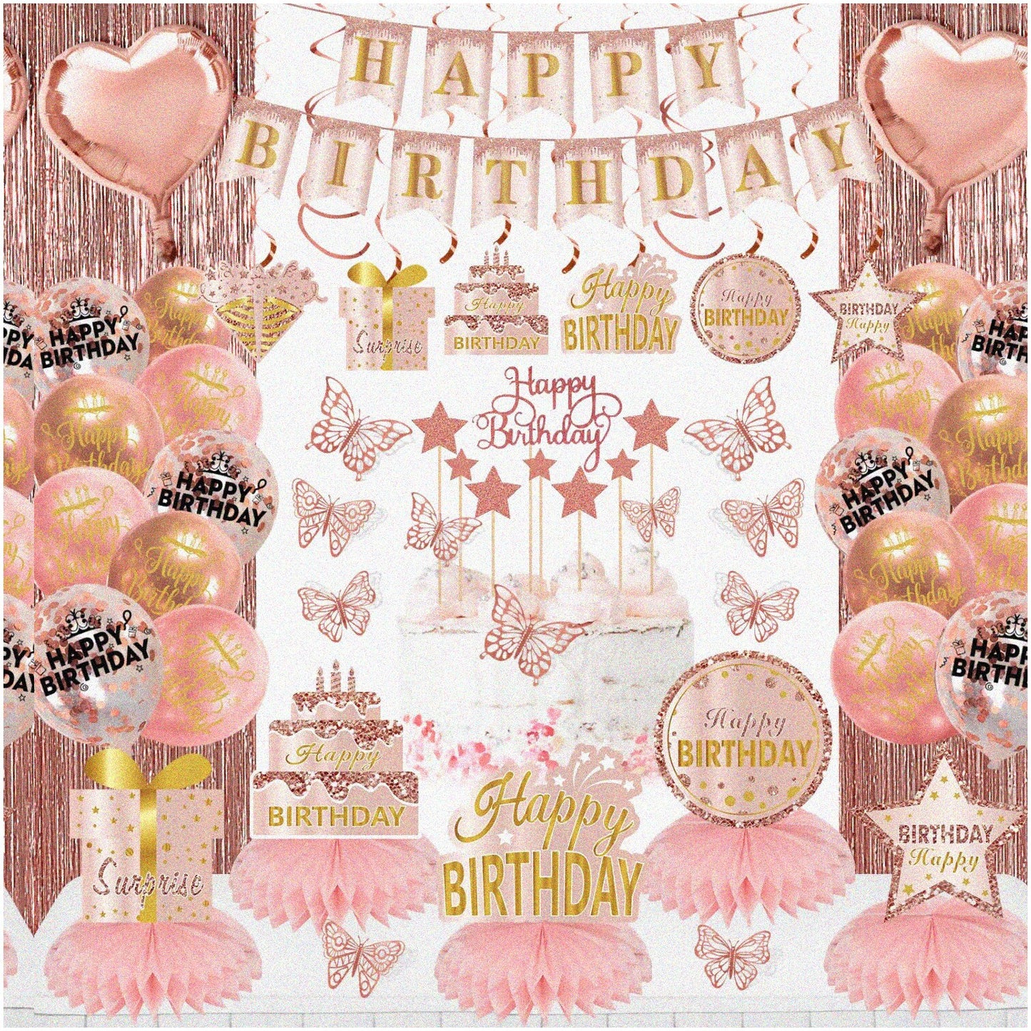 Rose Gold Pink Birthday Party Decorations Kit