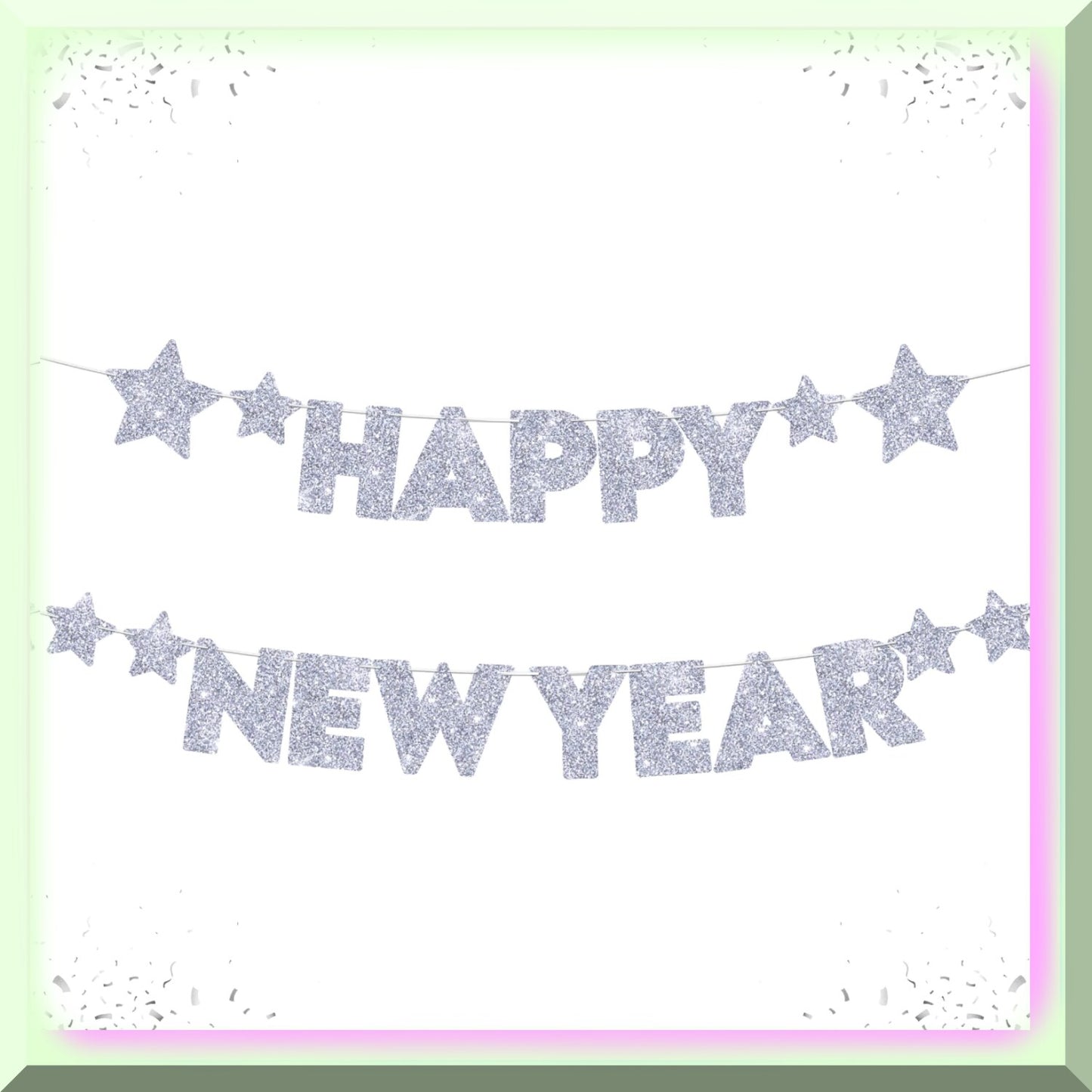 10ft Silver Glitter New Year Banner