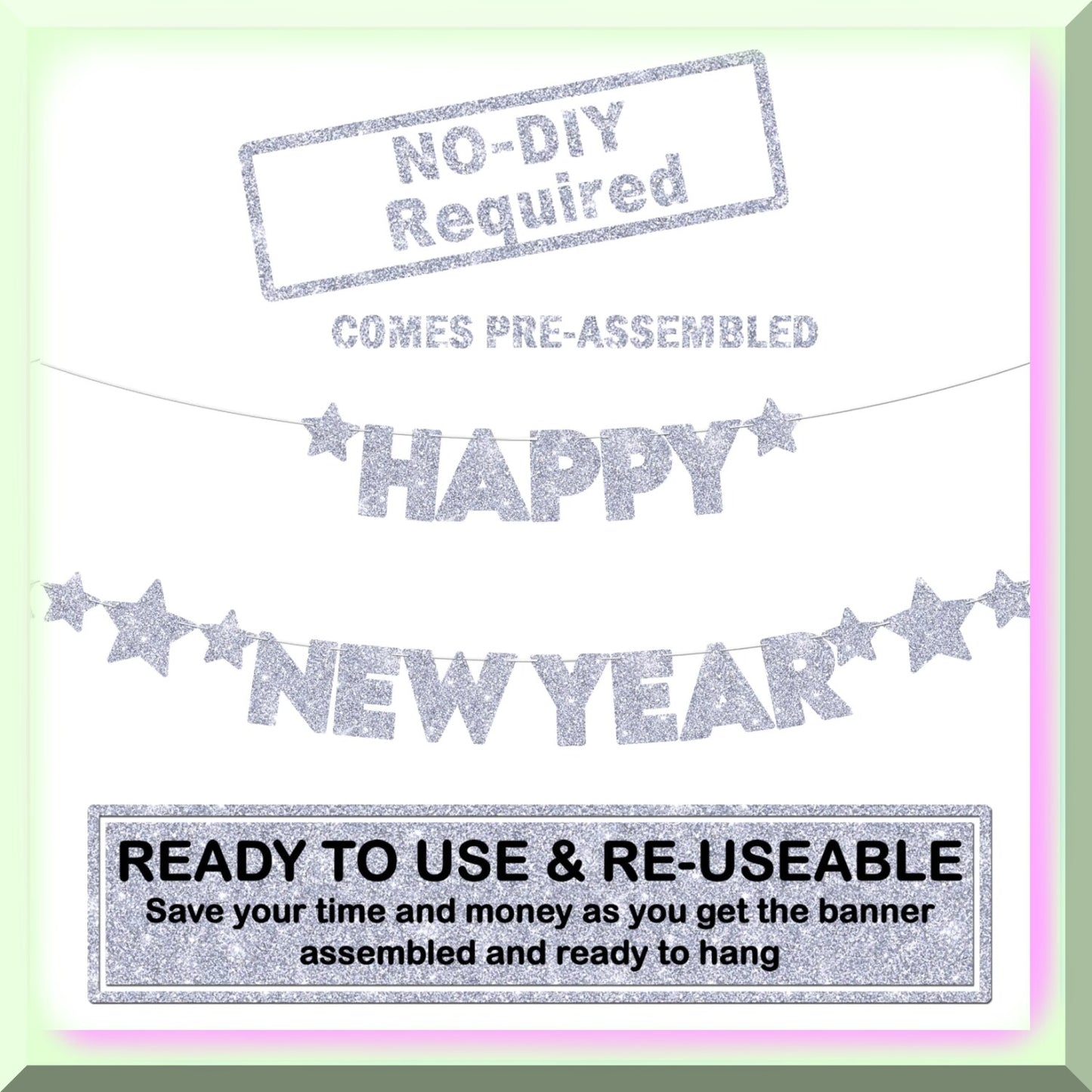 10ft Silver Glitter New Year Banner