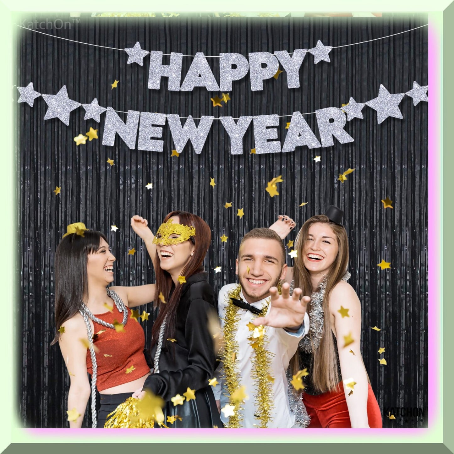 10ft Silver Glitter New Year Banner