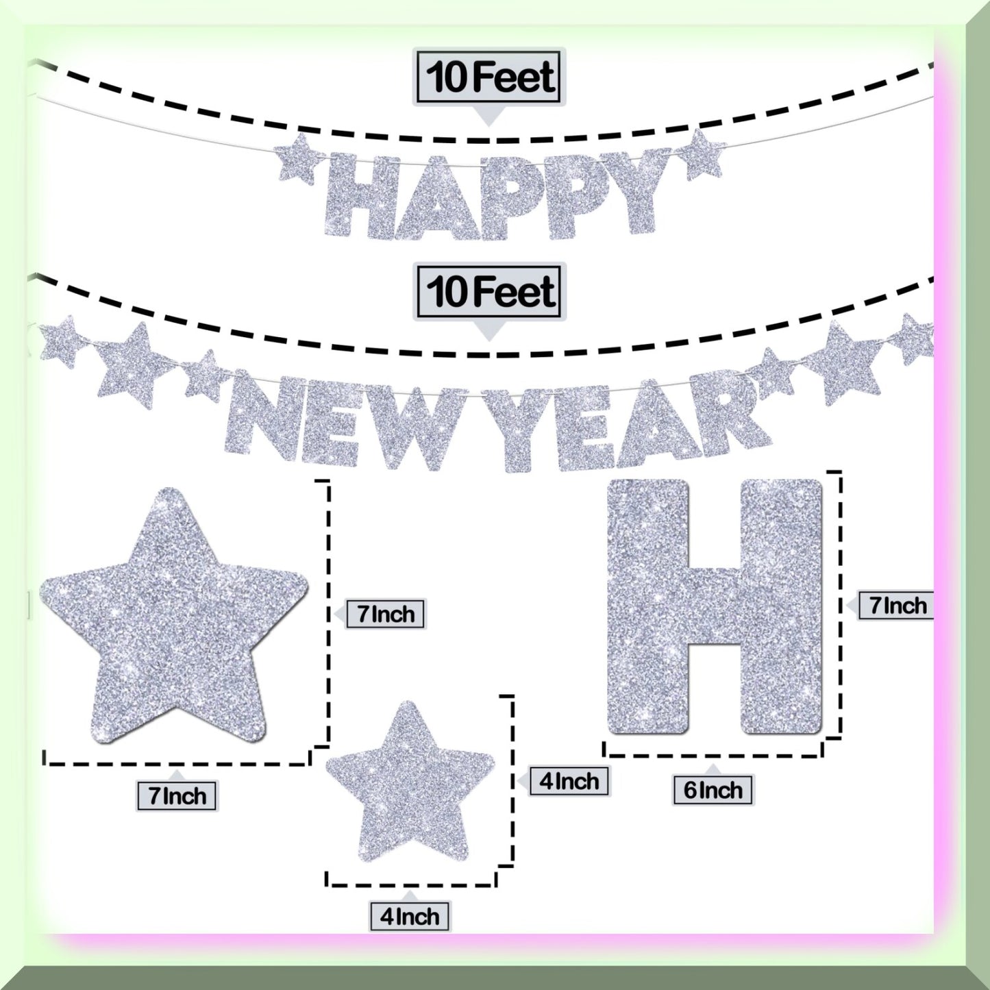 10ft Silver Glitter New Year Banner