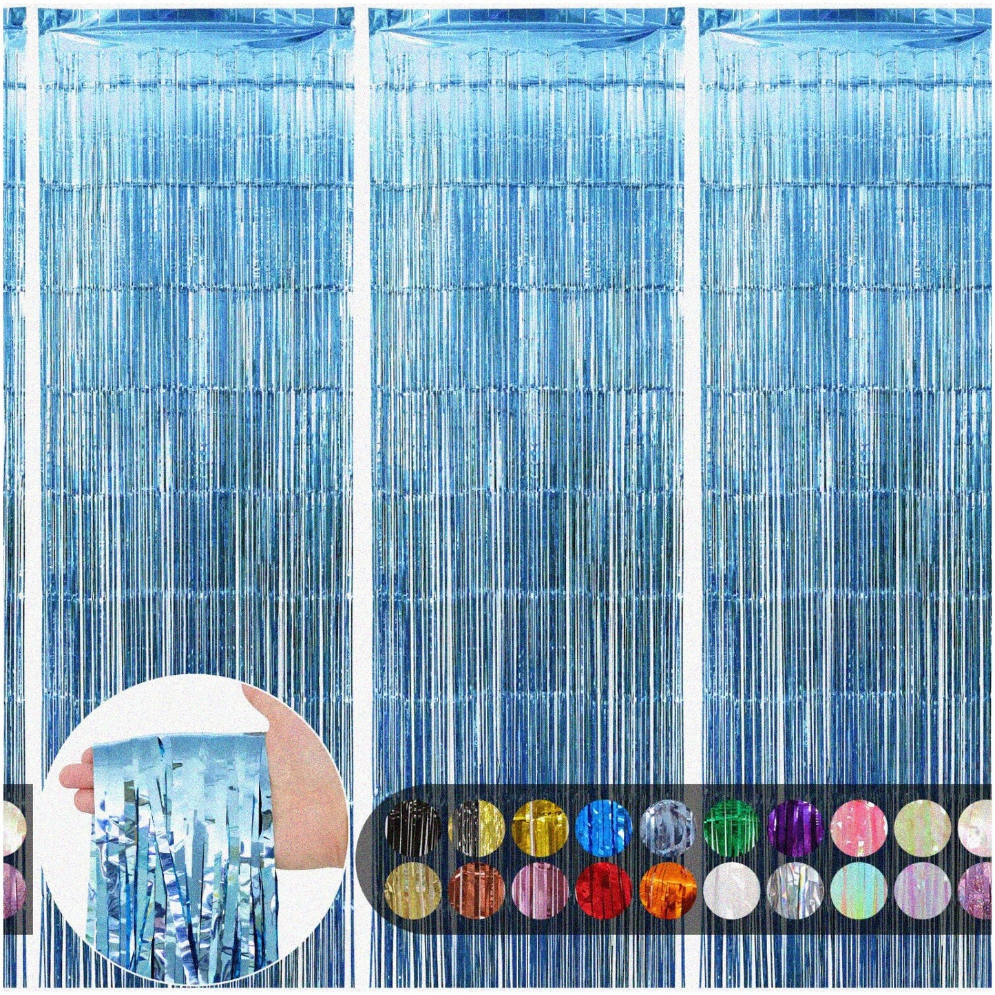 Ocean Blue Fringe Party Curtains 3pcs 3.3x8.2ft