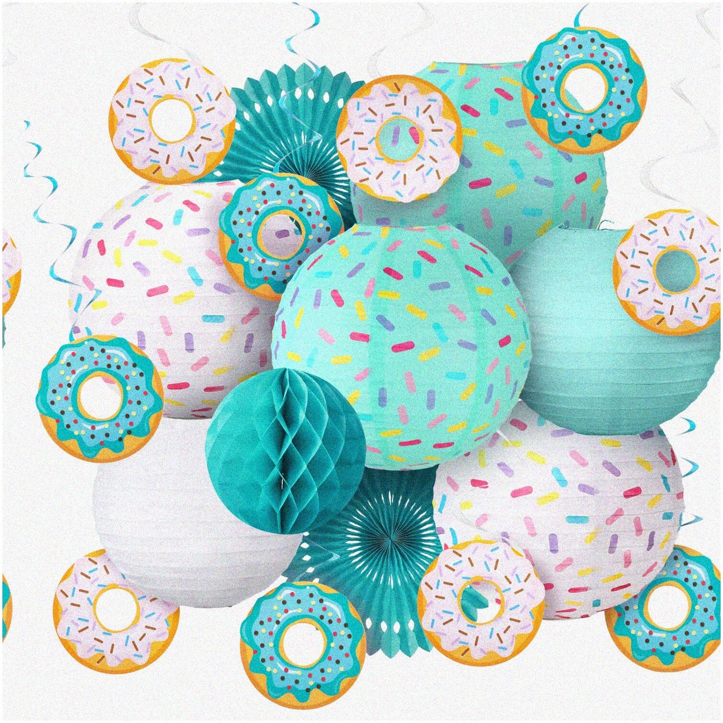 Donut Party Decorations Set 19 Pieces Blue and White