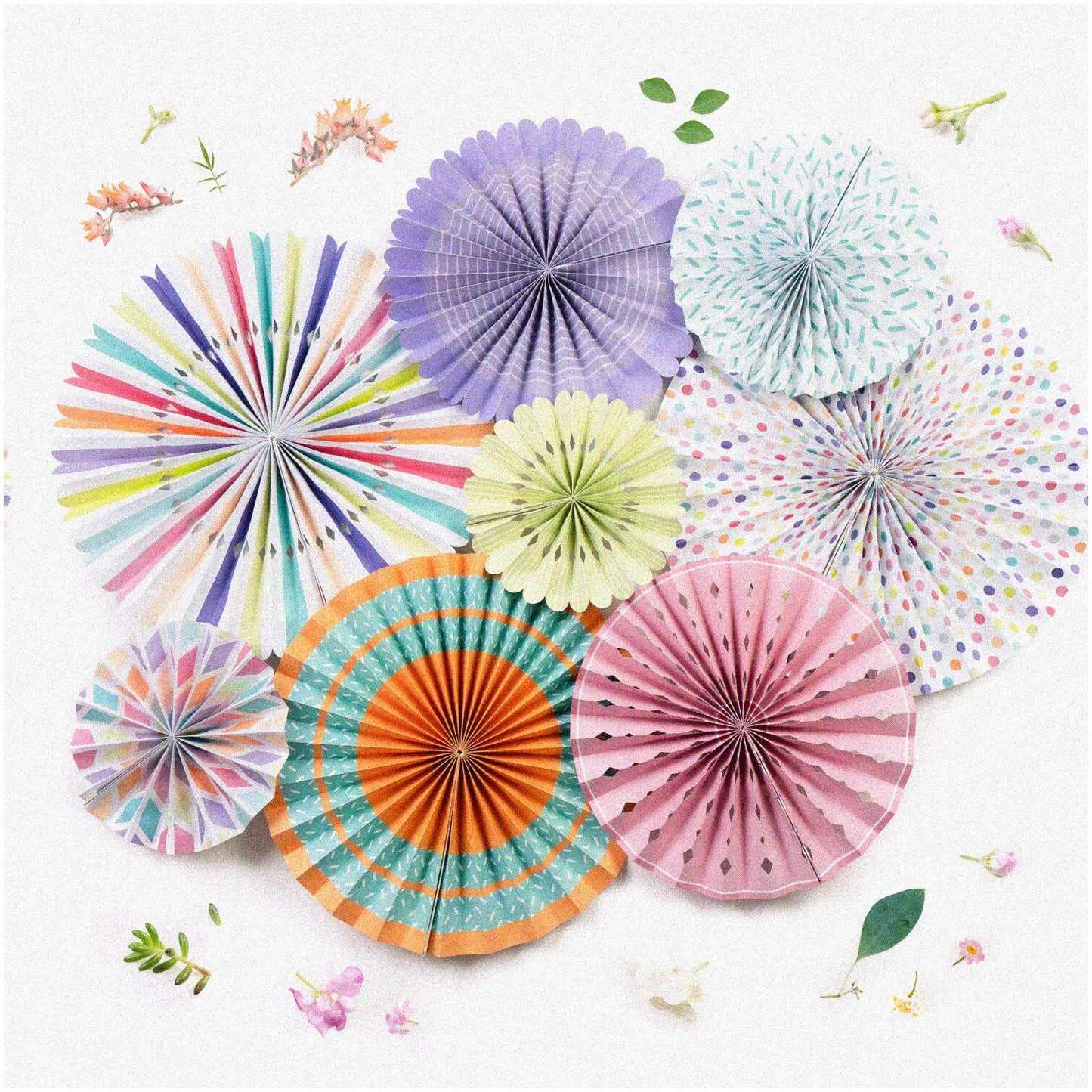 8 Assorted Round Paper Fans Set for Events
