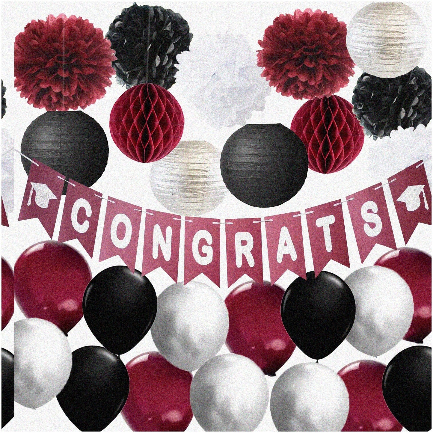 Burgundy Black Graduation Decorations Set