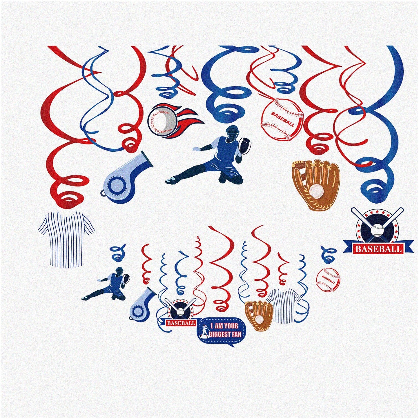 30 Count Baseball Hanging Swirl Decorations
