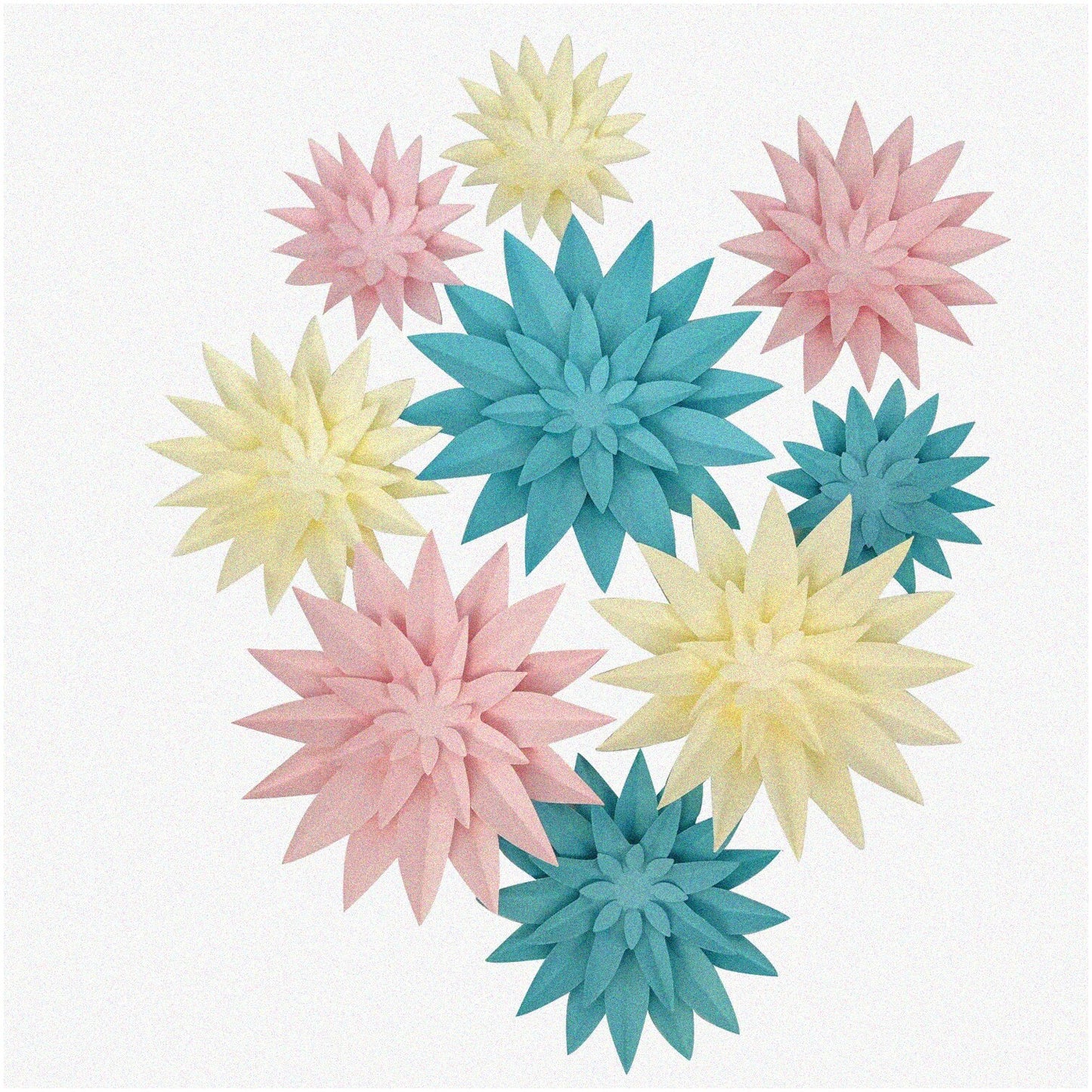 3D Blooming Blossoms Wall Decor Pack of 9 Pink Blue