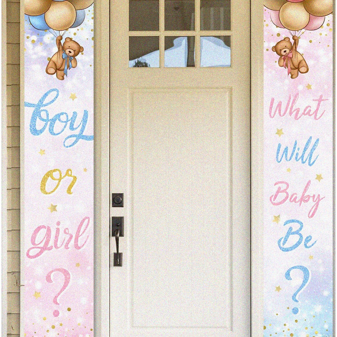Baby Bear Gender Reveal Porch Sign Set, Pink Blue, 70.8x11.8 inches