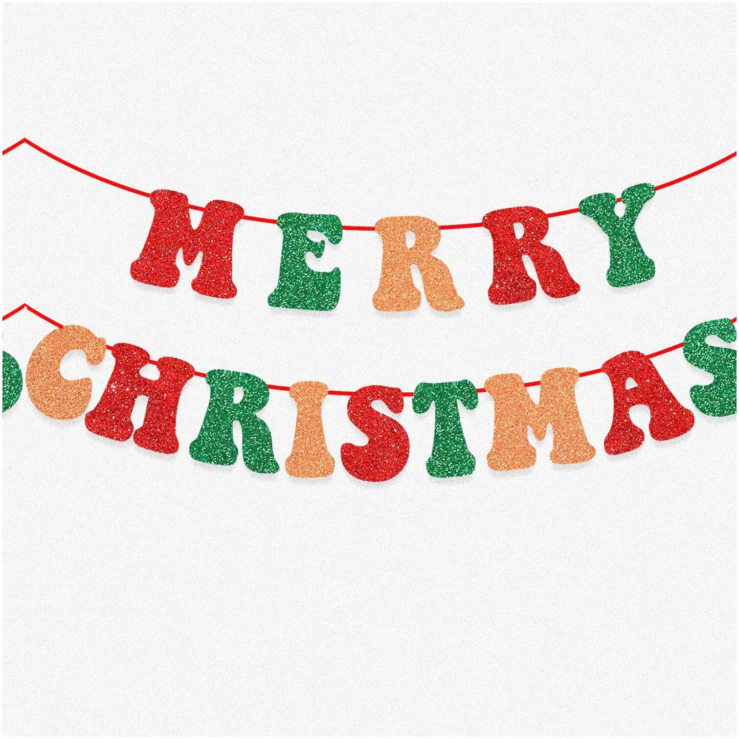 Glittering Retro Font Merry Banner Red & Green