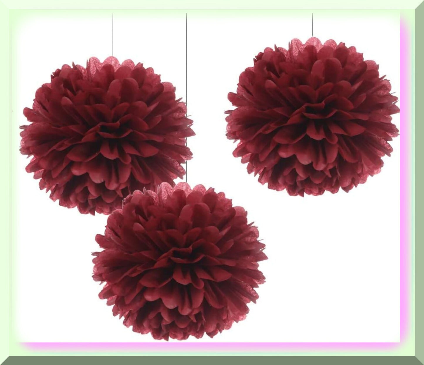 12pcs Tissue Paper Pom Poms Burgundy Black White 8in 10in 28in