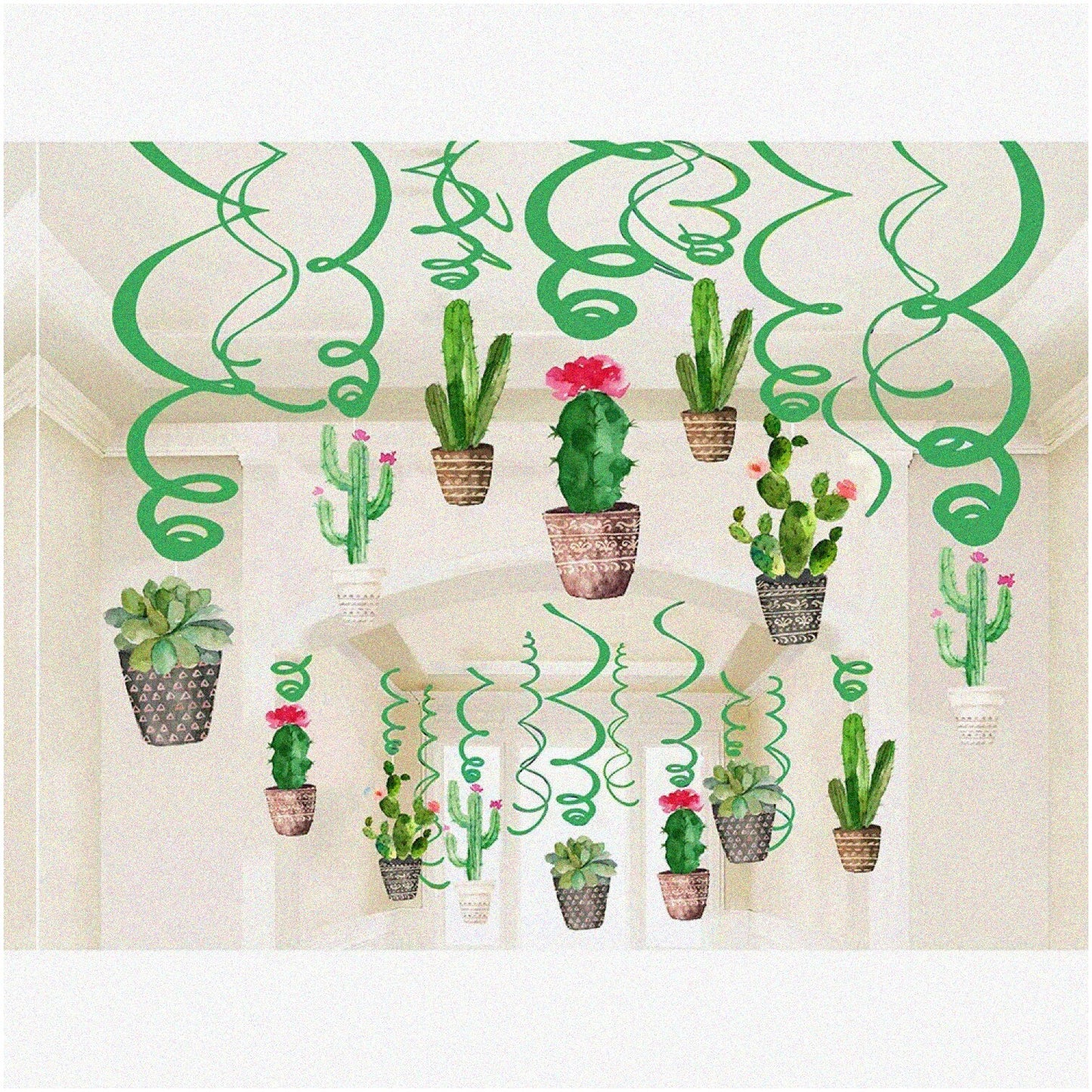 Tropical Fiesta Cactus Hanging Swirl Decorations 30pcs
