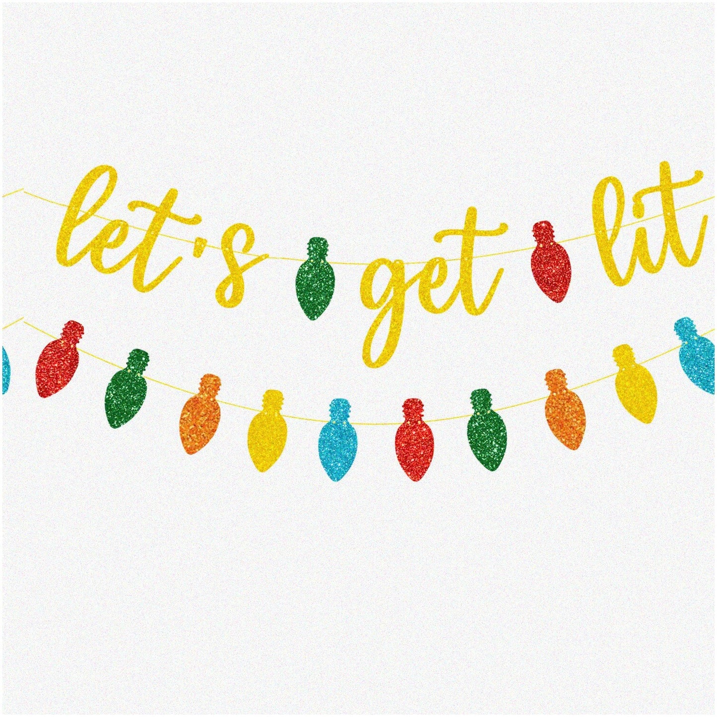 Sparkling Gold "Let's Get Lit" Banner Set with Lightbulb Signs