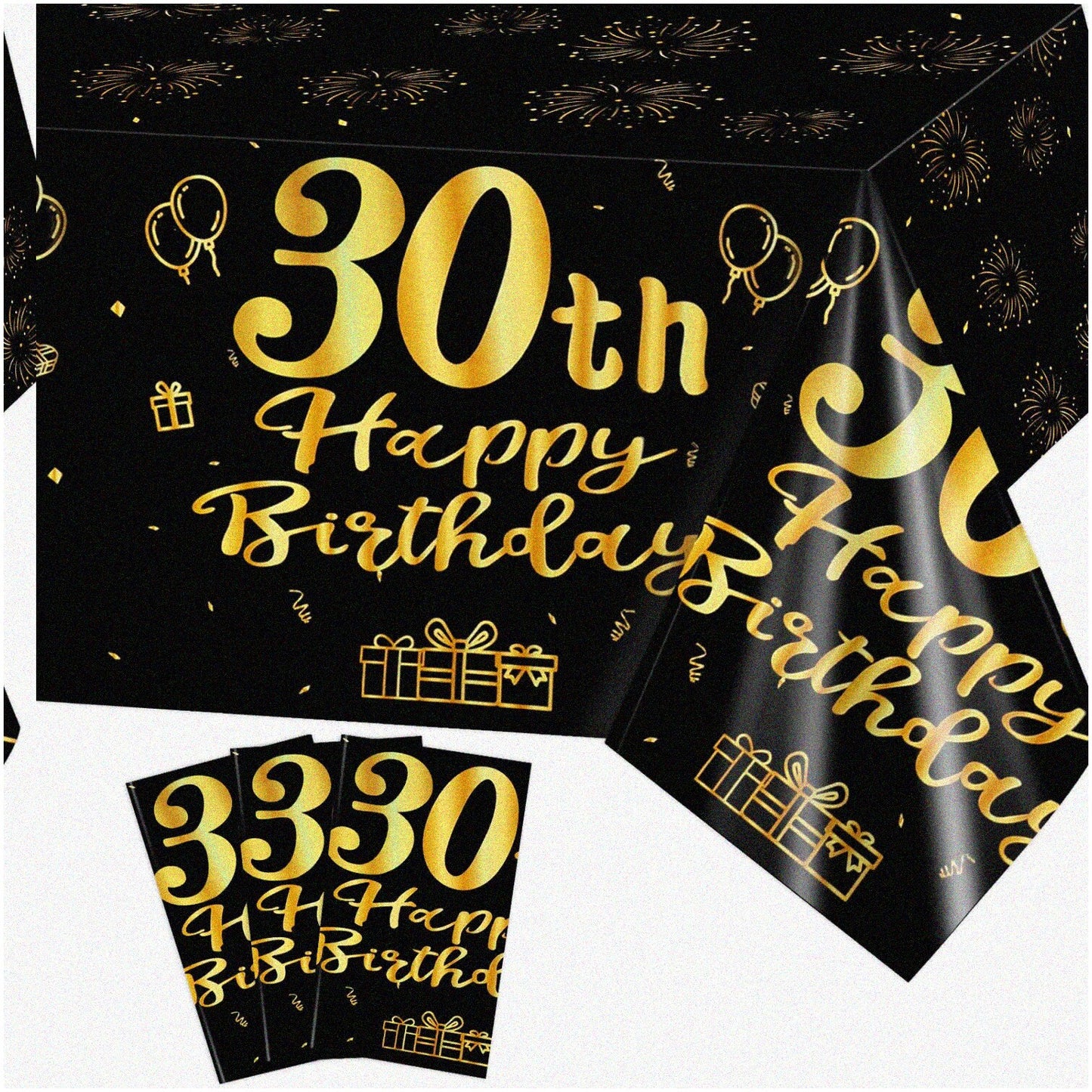 Black and Gold Rectangular Tablecloth Set 54 x 108 3 pcs