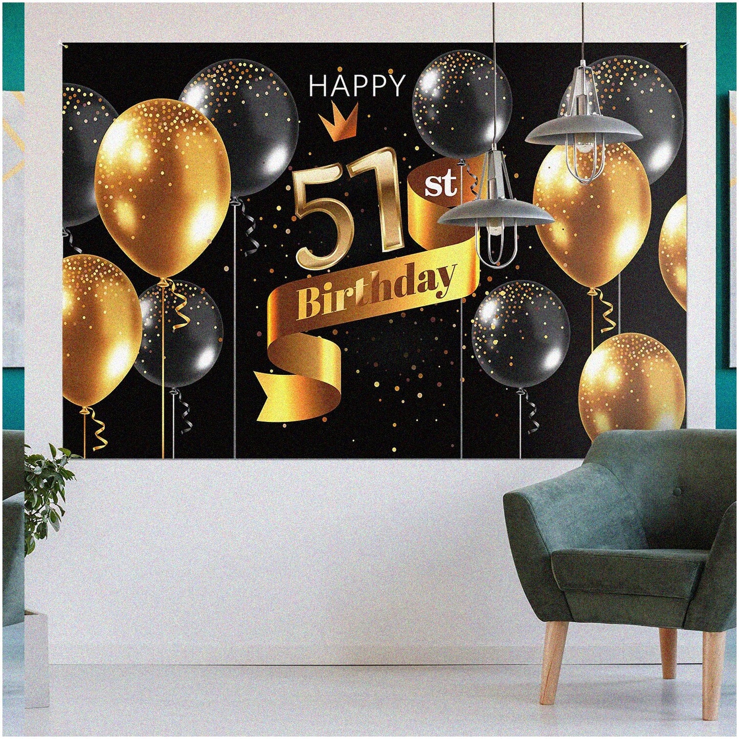 Golden Jubilee Celebration Backdrop Banner 3.9x5.9ft Black and Gold