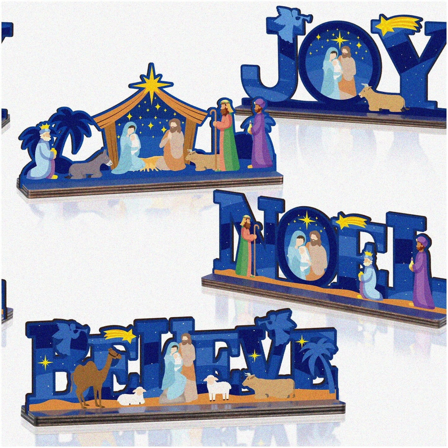 4Pcs Wooden Nativity Scene Table Centerpieces