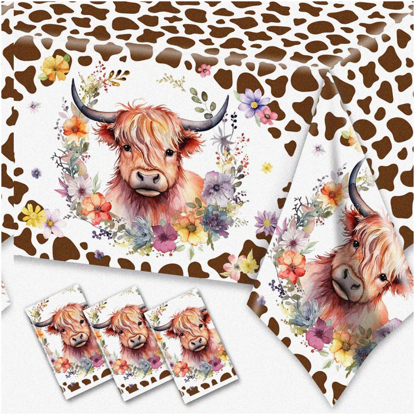 Cow Print Party Pack with 3 Highland Cow Table Covers