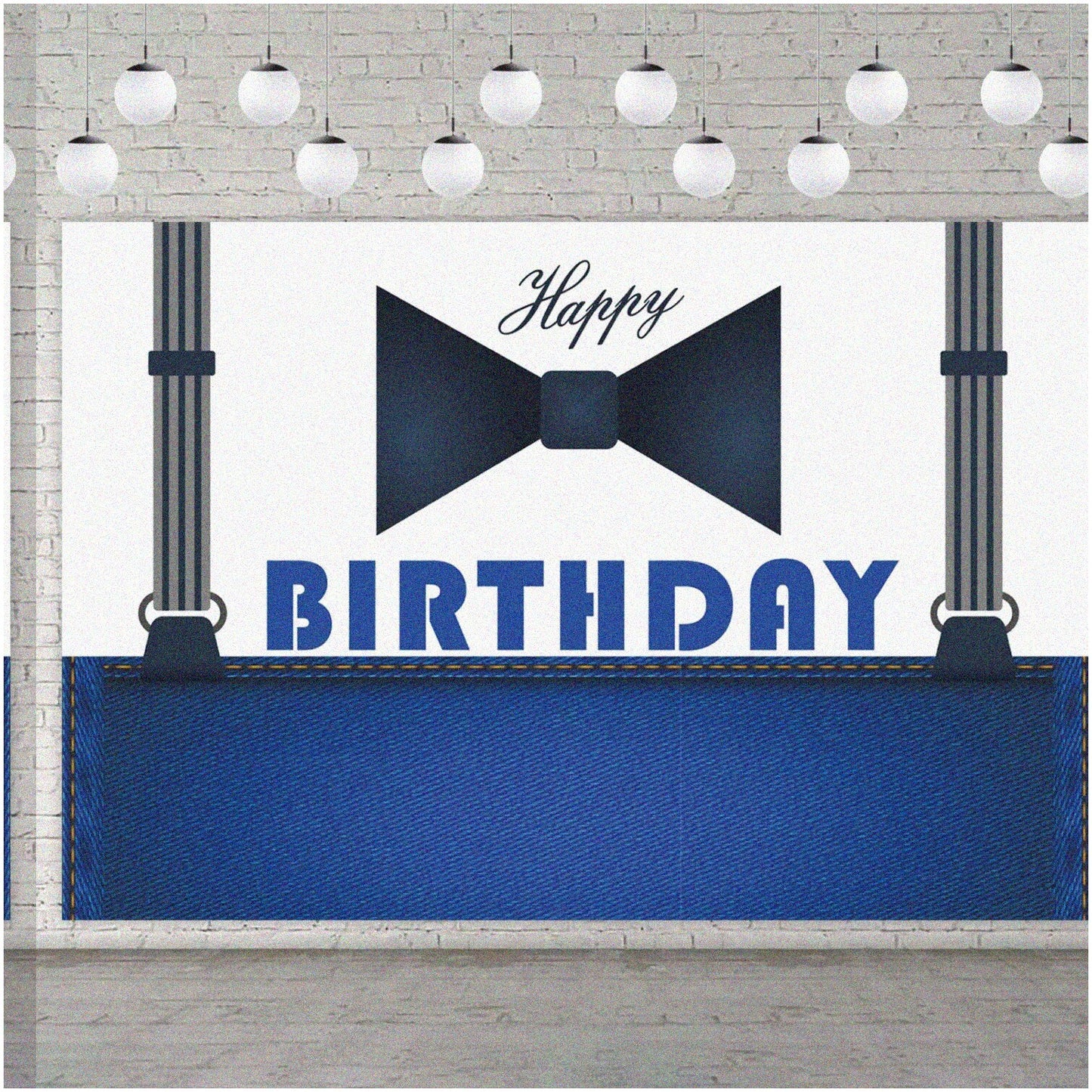 Cartoon Cuties Baby Birthday Bash Backdrop Blue Bow Tie 1st Party