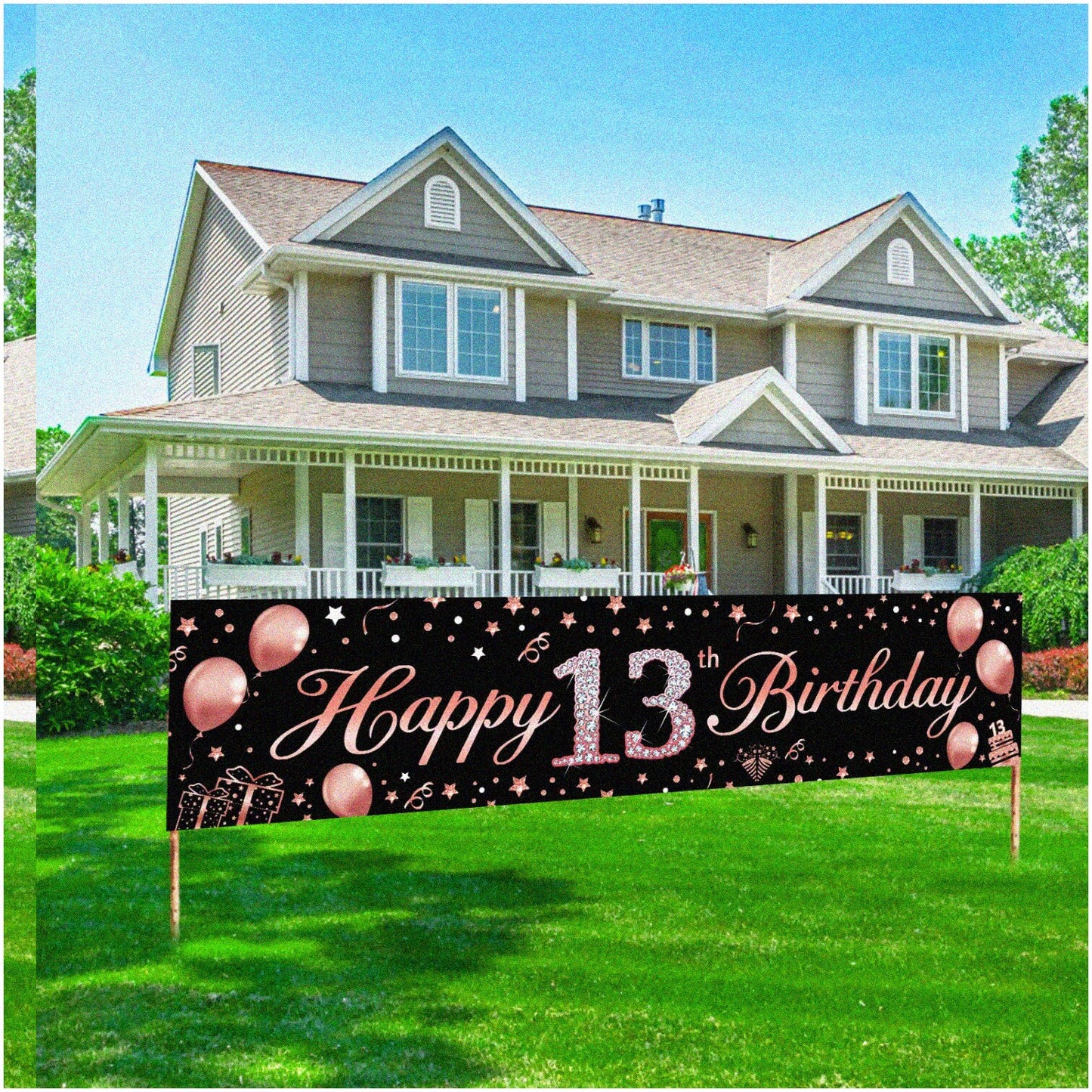 Sparkling Rose Gold 13th Birthday Banner Decoration