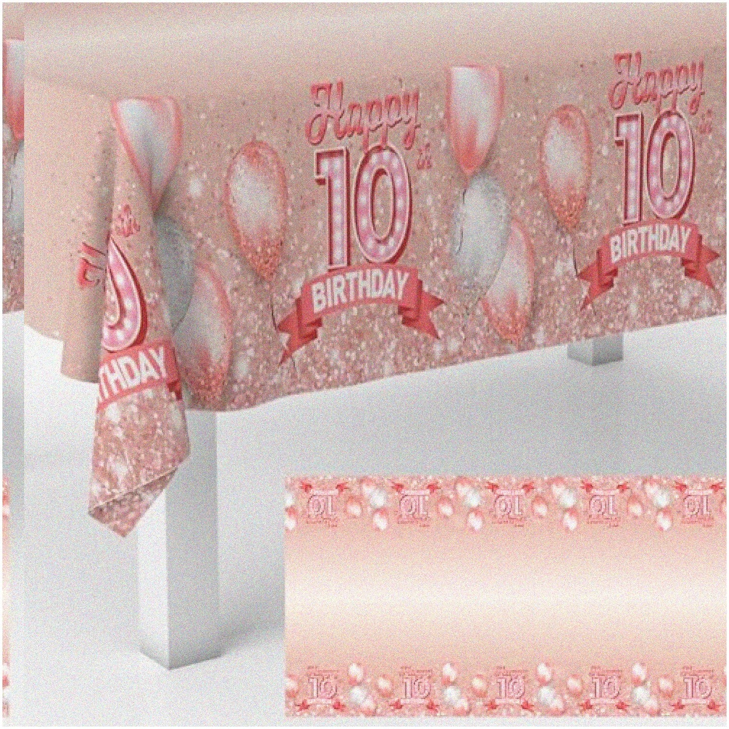 Pink Party 10th Birthday Tablecloth 53x104 Inches