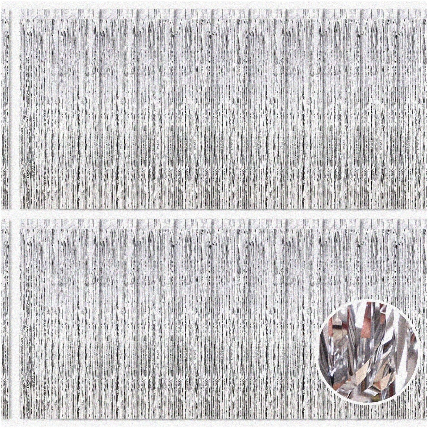 20-Pack Silver Fringe Curtain Backdrop 3.2ft x 8.2ft