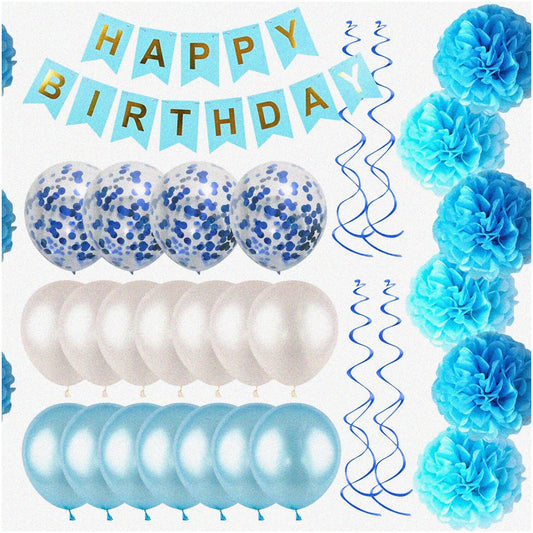 Blue White Birthday Bash Party Supplies Set