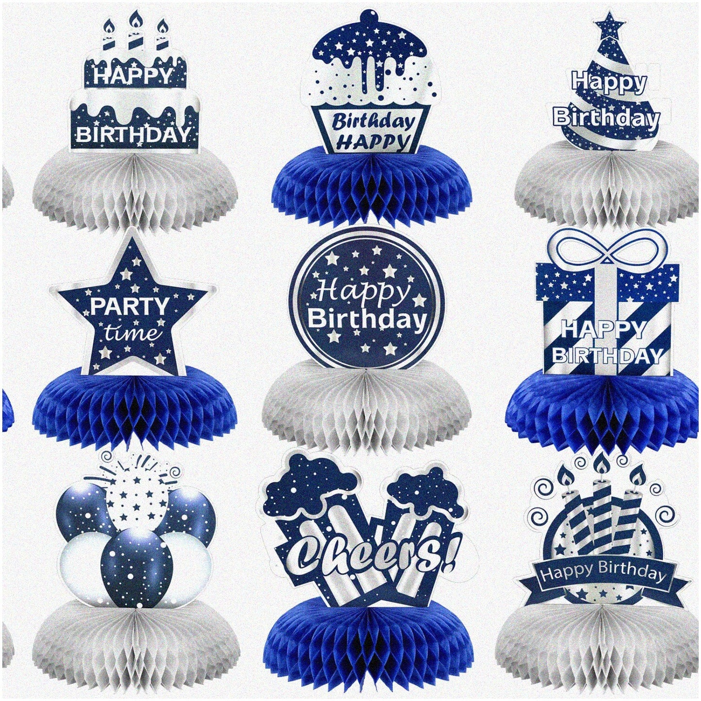 Blue Silver Honeycomb Centerpieces Set of 9