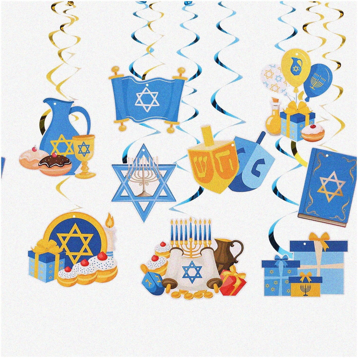 Hanukkah Hanging Decorations 9pcs Blue Gold
