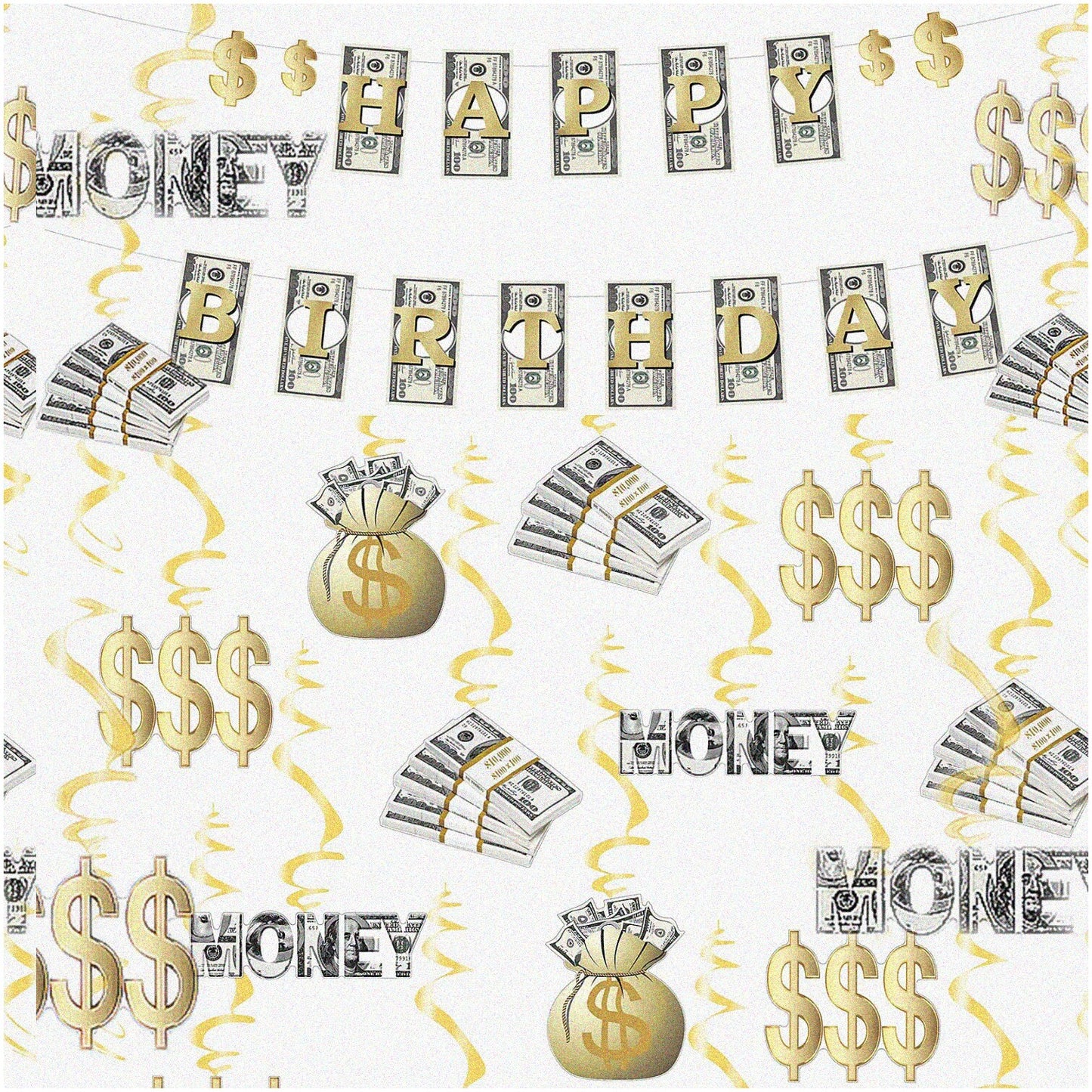 Money Celebration Set with Banner and Swirls